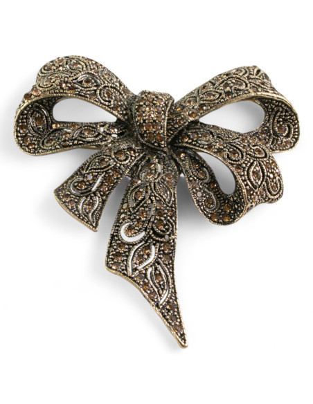 BROSZKA BROSZA Wiktoriańska Ażurowa Kokarda Stare Złoto  Lolita Akcesoria
