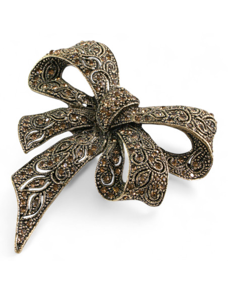 BROSZKA BROSZA Wiktoriańska Ażurowa Kokarda Stare Złoto  Lolita Akcesoria