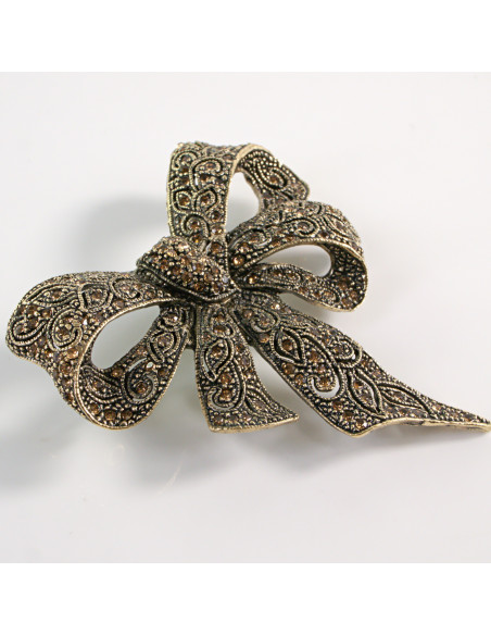 BROSZKA BROSZA Wiktoriańska Ażurowa Kokarda Stare Złoto  Lolita Akcesoria