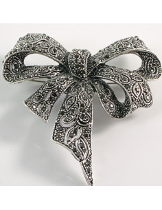 BROSZKA BROSZA Wiktoriańska Ażurowa Kokarda Stare Srebro...