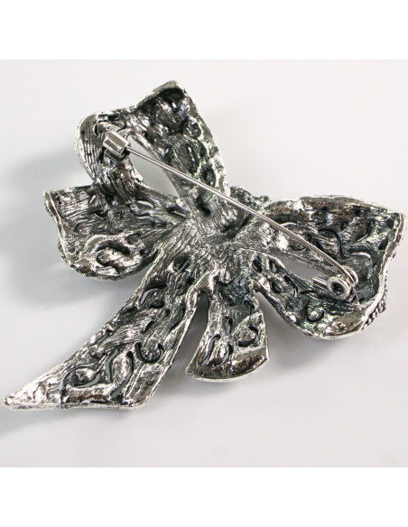 BROSZKA BROSZA Wiktoriańska Ażurowa Kokarda Stare Srebro Lolita Akcesoria