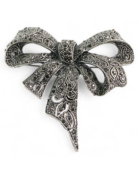 BROSZKA BROSZA Wiktoriańska Ażurowa Kokarda Stare Srebro Lolita Akcesoria