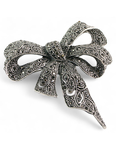 BROSZKA BROSZA Wiktoriańska Ażurowa Kokarda Stare Srebro Lolita Akcesoria