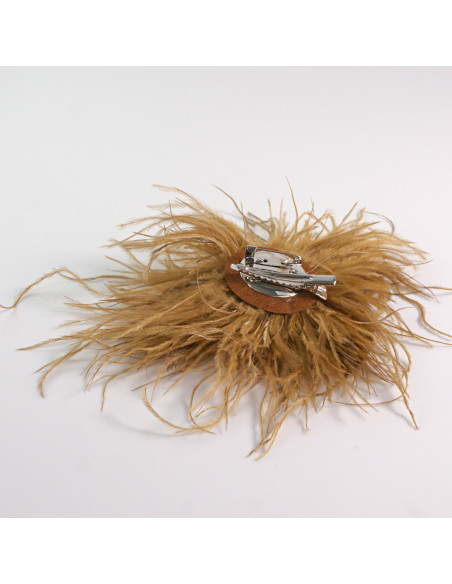 KWIAT Z PIÓR  BROSZKA PRZYPINKA LOLITA AKCESORIA 14 cm CIEMNY BEŻOWY KARMEL