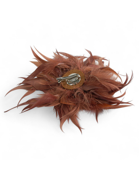 KWIAT Z PIÓR  BROSZKA PRZYPINKA LOLITA AKCESORIA 16 cm BRĄZOWY CYNAMONOWY