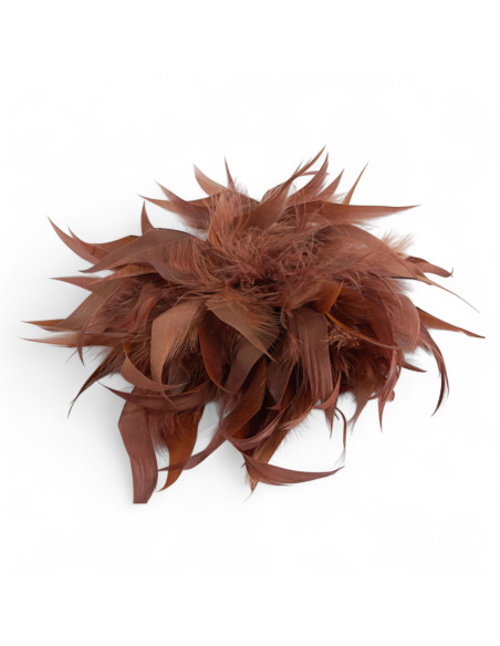 KWIAT Z PIÓR  BROSZKA PRZYPINKA LOLITA AKCESORIA 16 cm BRĄZOWY CYNAMONOWY