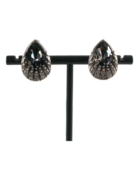 Klipsy do Uszu Srebrne łezki z Grafitowym kamieniem Lolita Akcesoria