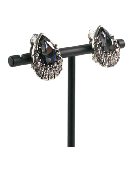 Klipsy do Uszu Srebrne łezki z Grafitowym kamieniem Lolita Akcesoria