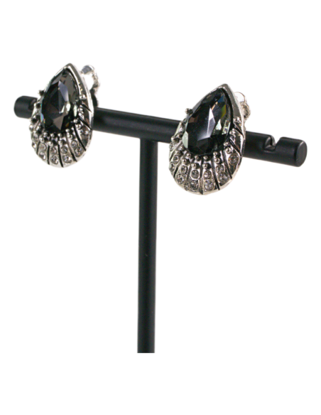 Klipsy do Uszu Srebrne łezki z Grafitowym kamieniem Lolita Akcesoria