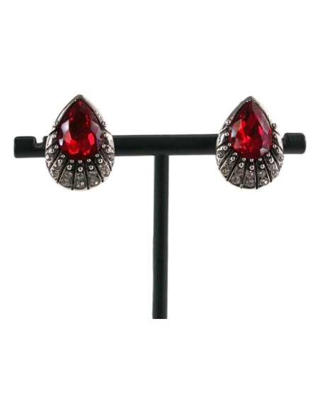 Klipsy do Uszu Srebrne łezki z Czerwonym kamieniem Lolita Akcesoria