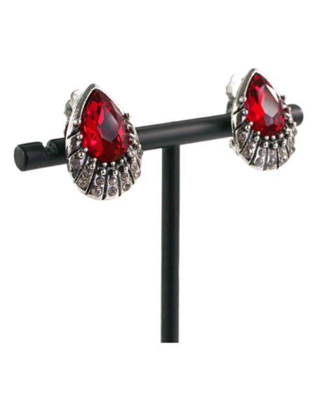 Klipsy do Uszu Srebrne łezki z Czerwonym kamieniem Lolita Akcesoria