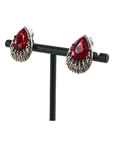 Klipsy do Uszu Srebrne łezki z Czerwonym kamieniem Lolita Akcesoria