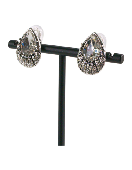 Klipsy do Uszu Srebrne łezki ze Srebrnym kamieniem Lolita Akcesoria