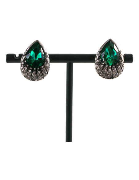 Klipsy do Uszu Srebrne łezki z ZIELONYM  kamieniem Lolita Akcesoria