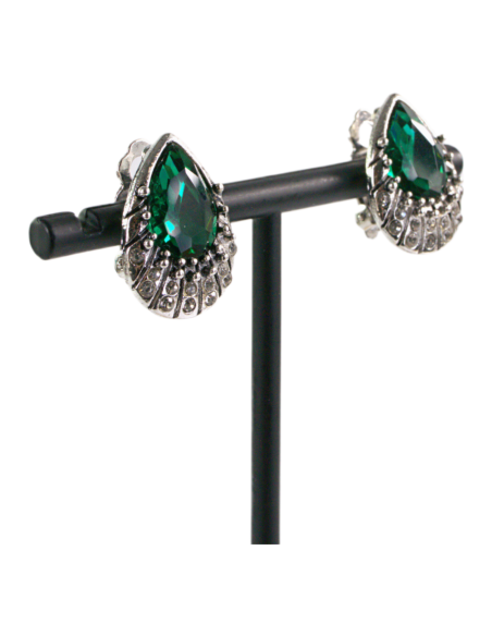 Klipsy do Uszu Srebrne łezki z ZIELONYM  kamieniem Lolita Akcesoria