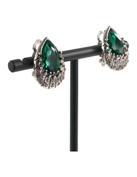 Klipsy do Uszu Srebrne łezki z ZIELONYM  kamieniem Lolita Akcesoria