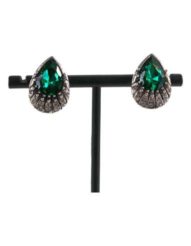 Klipsy do Uszu Srebrne łezki z ZIELONYM...