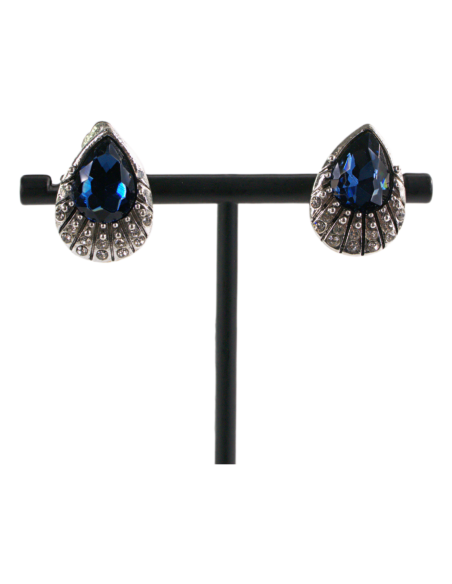 Klipsy do Uszu Srebrne łezki z Granatowym kamieniem Lolita Akcesoria