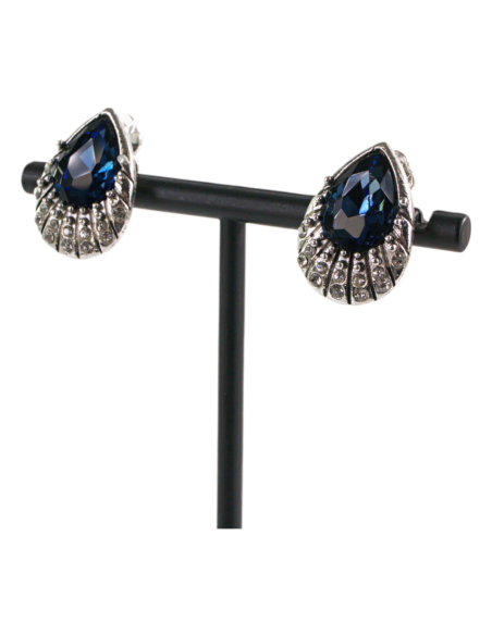 Klipsy do Uszu Srebrne łezki z Granatowym kamieniem Lolita Akcesoria