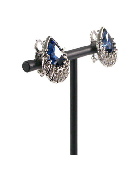 Klipsy do Uszu Srebrne łezki z Granatowym kamieniem Lolita Akcesoria