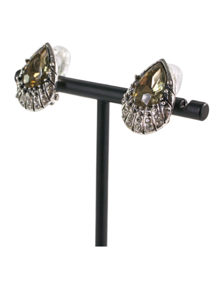 Klipsy do Uszu Srebrne łezki z BEŻOWYM kamieniem Lolita Akcesoria