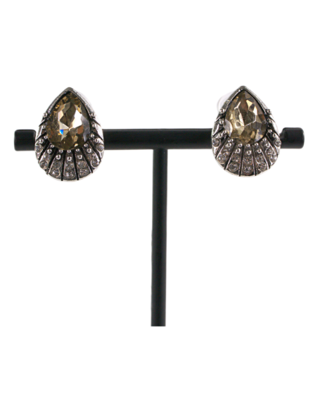 Klipsy do Uszu Srebrne łezki z BEŻOWYM kamieniem Lolita Akcesoria