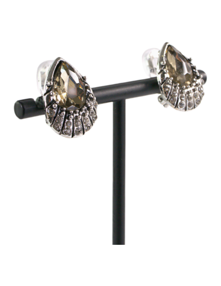 Klipsy do Uszu Srebrne łezki z BEŻOWYM kamieniem Lolita Akcesoria