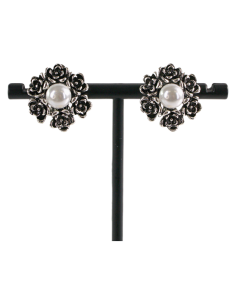 Klipsy do Uszu  SREBRNE RÓŻE  VINTAGE Z PERŁĄ  SREBRNA...