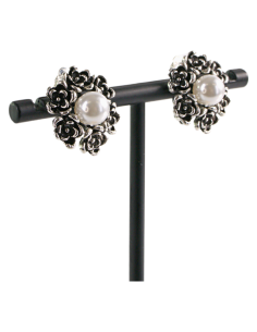 Klipsy do Uszu  SREBRNE RÓŻE  VINTAGE Z PERŁĄ  SREBRNA... 2