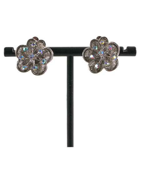 Klipsy do Uszu  SREBRNE KWIATY  VINTAGE Z CYRKONIAMI  Lolita Akcesoria