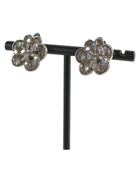 Klipsy do Uszu  SREBRNE KWIATY  VINTAGE Z CYRKONIAMI  Lolita Akcesoria