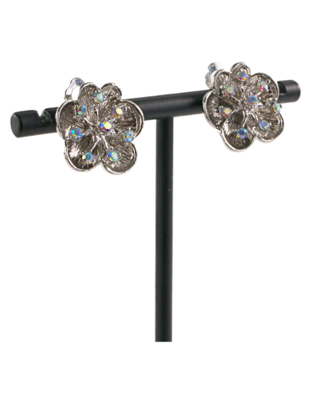 Klipsy do Uszu  SREBRNE KWIATY  VINTAGE Z CYRKONIAMI  Lolita Akcesoria
