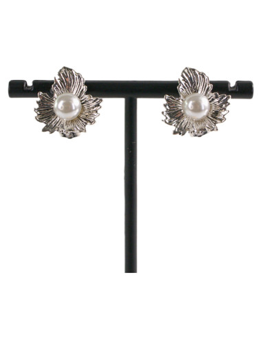 Klipsy do Uszu  SREBRNE LISTKI Z PERŁĄ  LIŚĆ Z...