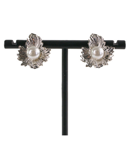 Klipsy do Uszu  SREBRNE LISTKI Z PERŁĄ  LIŚĆ Z PERŁĄ Lolita Akcesoria