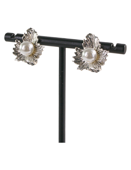 Klipsy do Uszu  SREBRNE LISTKI Z PERŁĄ  LIŚĆ Z PERŁĄ Lolita Akcesoria