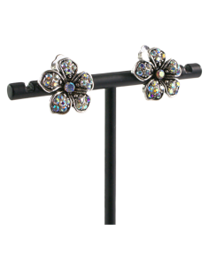 Klipsy do Uszu  SREBRNE KWIATY  VINTAGE Z CYRKONIAMI...