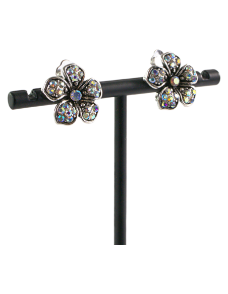 Klipsy do Uszu  SREBRNE KWIATY  VINTAGE Z CYRKONIAMI  Lolita Akcesoria