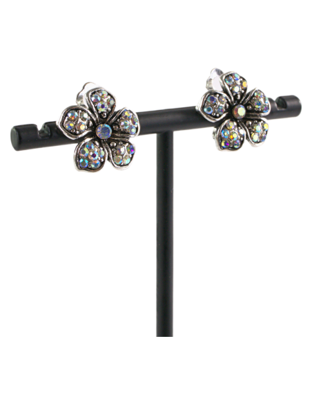 Klipsy do Uszu  SREBRNE KWIATY  VINTAGE Z CYRKONIAMI  Lolita Akcesoria