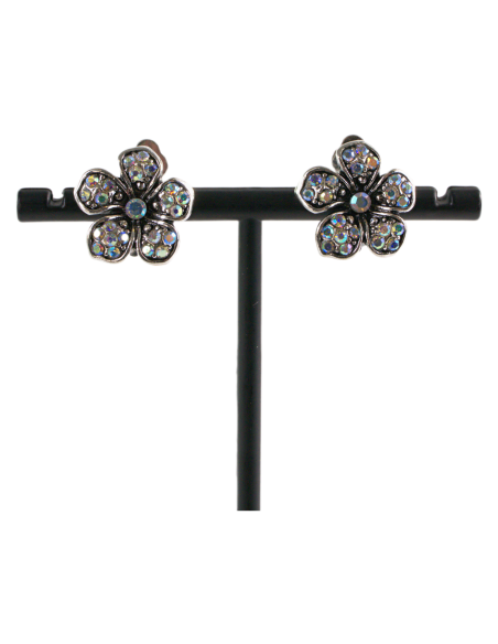 Klipsy do Uszu  SREBRNE KWIATY  VINTAGE Z CYRKONIAMI  Lolita Akcesoria