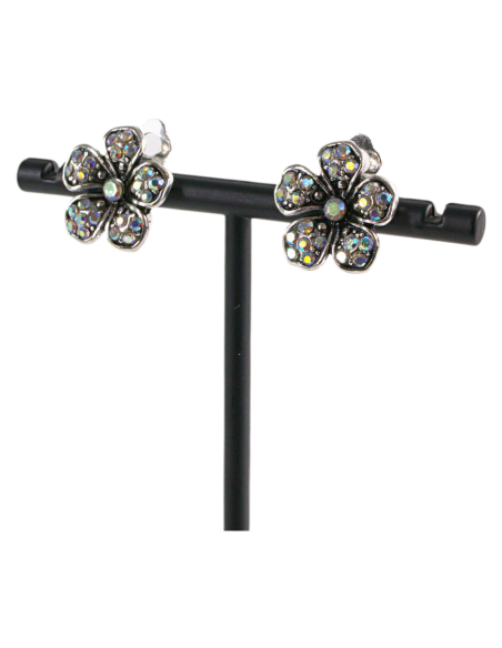 Klipsy do Uszu  SREBRNE KWIATY  VINTAGE Z CYRKONIAMI  Lolita Akcesoria