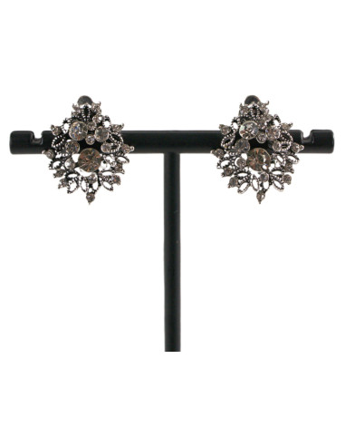 Klipsy do Uszu  AŻUROWE KWIATY Z CYRKONIĄ...