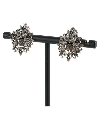 Klipsy do Uszu  AŻUROWE KWIATY Z CYRKONIĄ...