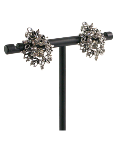 Klipsy do Uszu  AŻUROWE KWIATY Z CYRKONIĄ...