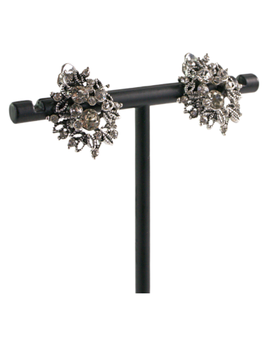 Klipsy do Uszu  AŻUROWE KWIATY Z CYRKONIĄ...