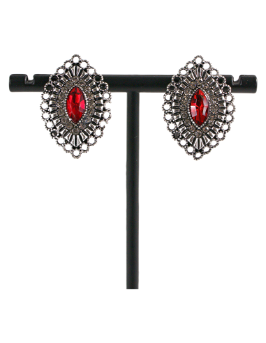 Klipsy do Uszu  AŻUROWE ROMBY CZERWONY Lolita...