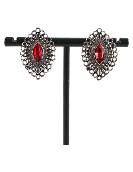 Klipsy do Uszu  AŻUROWE ROMBY CZERWONY Lolita Akcesoria