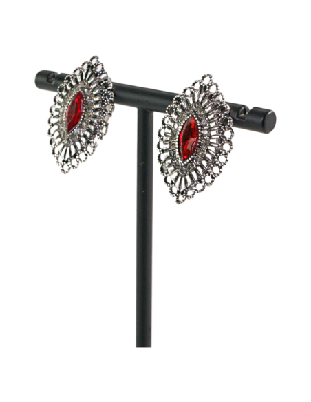 Klipsy do Uszu  AŻUROWE ROMBY CZERWONY Lolita Akcesoria