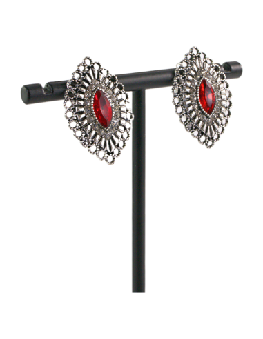 Klipsy do Uszu  AŻUROWE ROMBY CZERWONY Lolita...