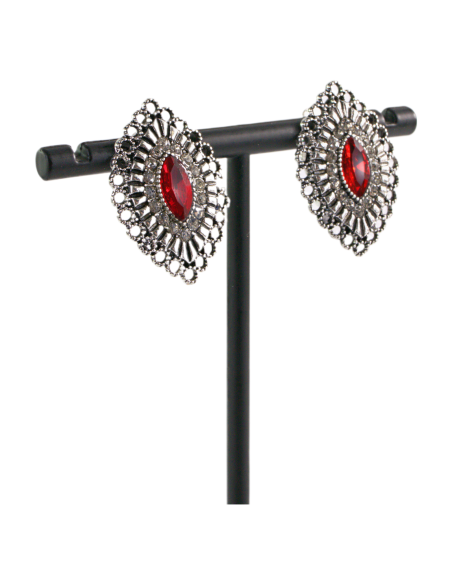 Klipsy do Uszu  AŻUROWE ROMBY CZERWONY Lolita Akcesoria