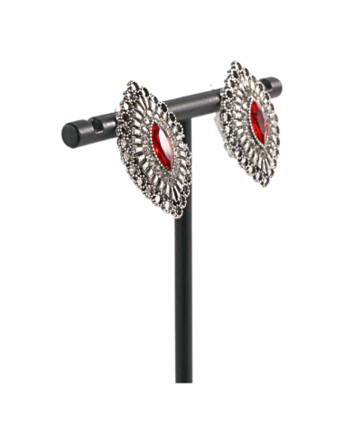 Klipsy do Uszu  AŻUROWE ROMBY CZERWONY Lolita...